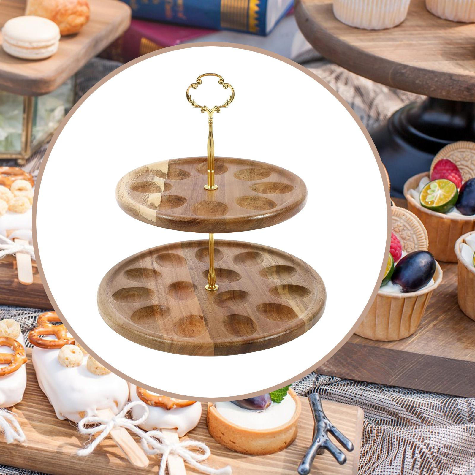 

2 Tier Wood Egg Rack Display Multifunctional Tiered Tray Stand Dessert Table for