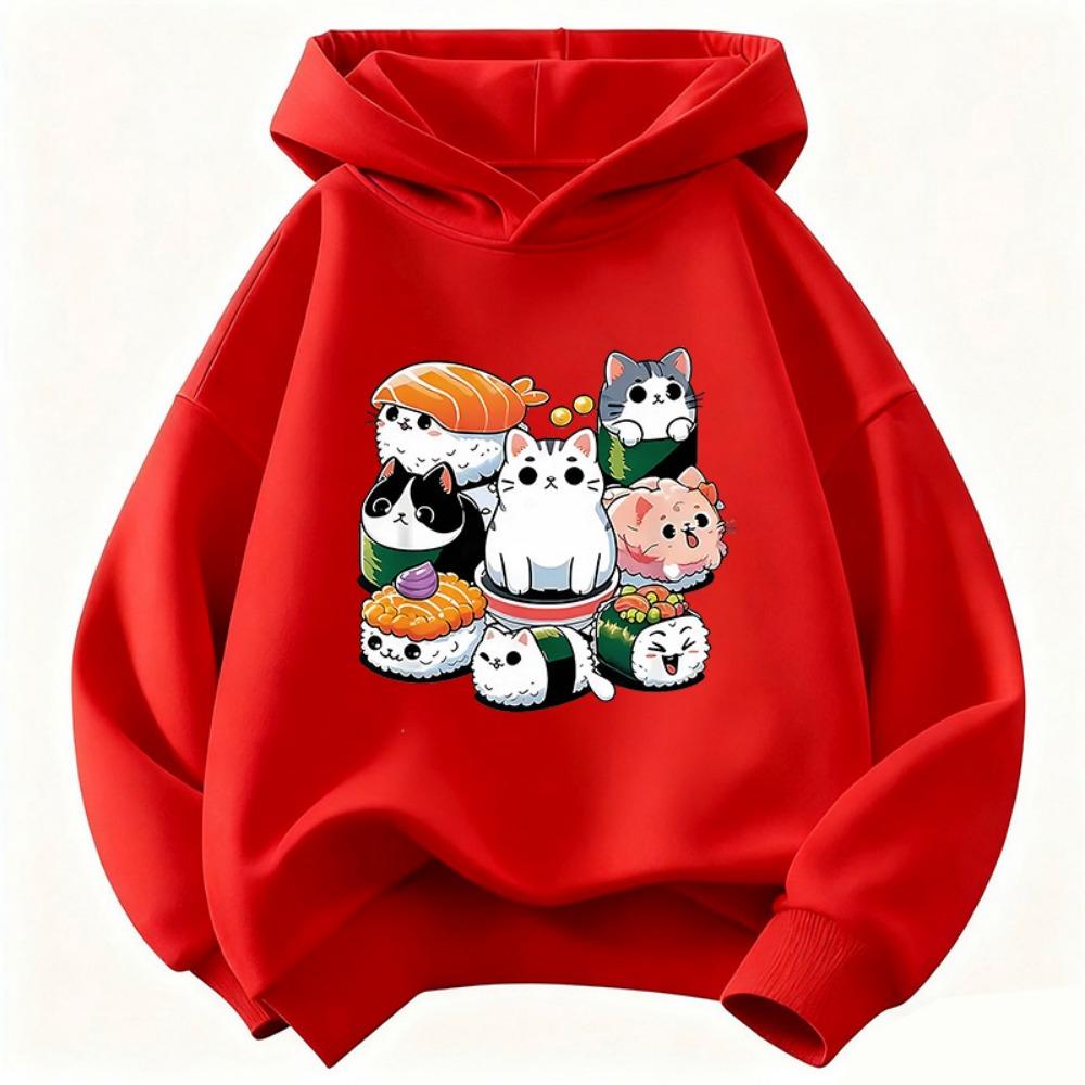 Funny Sushi Cat Food Design Printed Hoodie Kids Cat Children's Sweatshirt Hoody for Boys Girls Spring Y2k Casual Hoodies