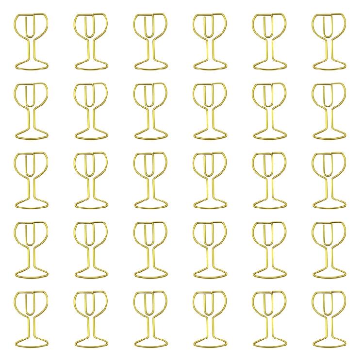 

30Pcs Wine Glass Shape Paperclips Metal File Paper Clip Metal Bookmarks Clips for Display Hanging File Document Postcard золотий