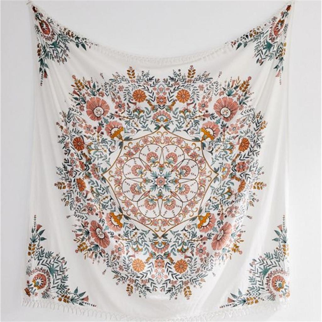 Bohemian Style Wall Tapestry with Floral Lace Pattern Lightweight Decorative Hanging for Indoor Outdoor Use Large Size Fabric Art