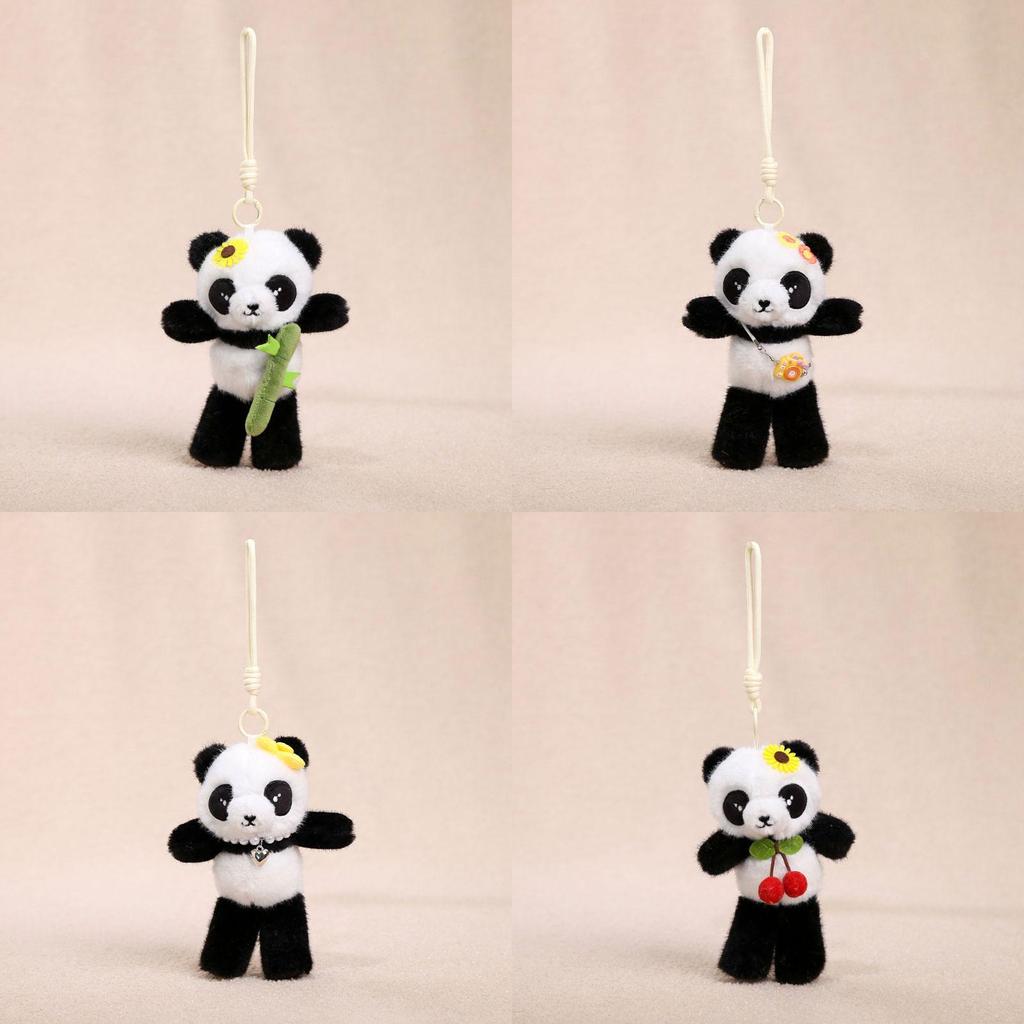 Plyšový přívěsek na klíče Panda s dlouhýma nohama a detailem bambusu pro děti i dospělé