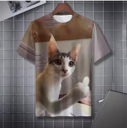 Humorous Funny Cat Graphic T-shirt Neutral Hip-hop Personality 3D Printed Animal Streetwear Short Sleeve T-shirt Summer