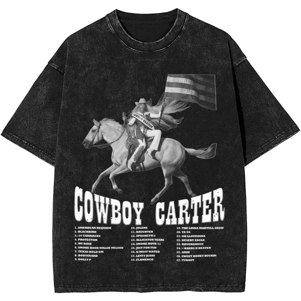 Cowboy Carter Album Beyonce Strój na Trasę Koszulka Spłukana Mężczyźni Kobiety Streetwear Koszulki Letnie Topy Bawełna