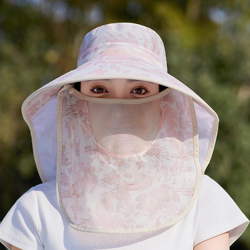 Summer Outdoor Cycling Visor Children Large Brim Shawl Neck Protector Sunscreen Hat Flower Cloth Mask Face Bucket Hat