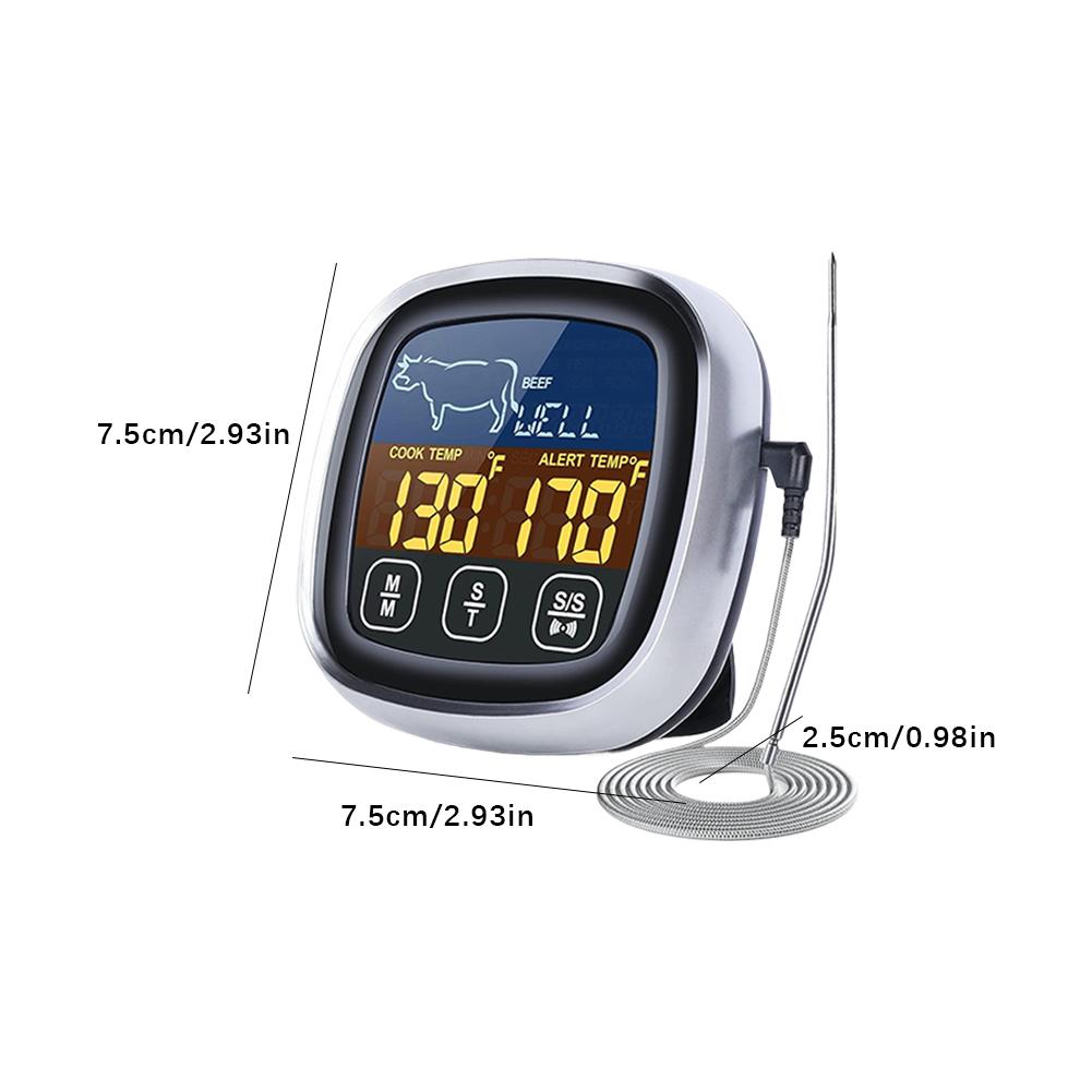 Dijital Mutfak Termometresi Prob Dokunmatik Ekran Et Barbekü Gıda Sıcaklık Ölçüm Aracı Biftek Barbekü Zamanlayıcı Pişirme Aletleri 1 Adet