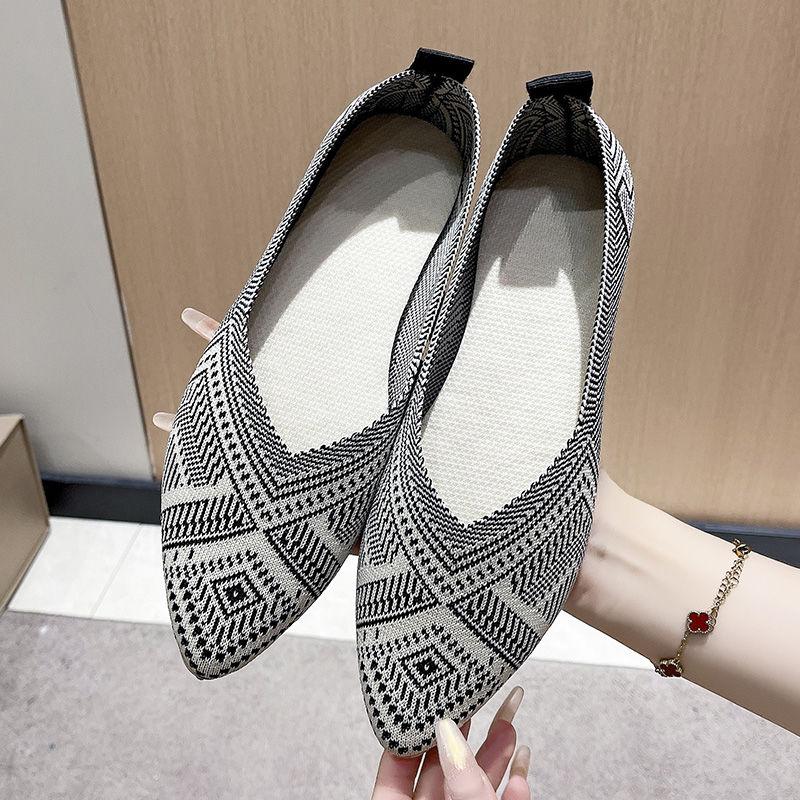 

Туфли Flyweave Женские дышащие туфли с плоским носком, туфли с острым носком на мягкой подошве, одинарные туфли, туфли с мелким вырезом, универсальные туфли 40 чёрный