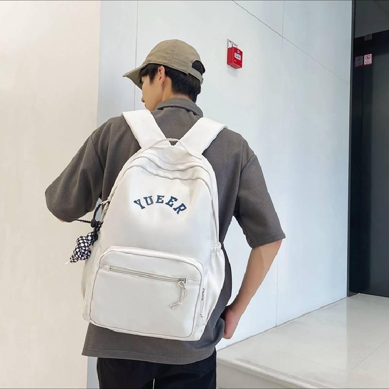 Simple Solid Color Letter Pattern Student Casual Backpacks For Daily Use And School Travel