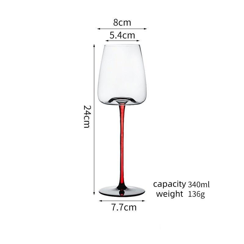 Red Stem Wine Glass Set, Hand-Blown Crystal Burgundy Glasses for Red Wine & Champagne