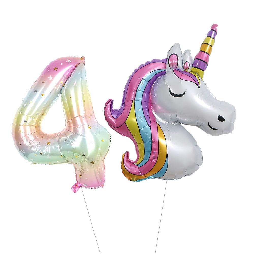 2Pcs Large Rainbow Unicorn Foil Balloon Set 40inch Number Foil Helium Balloon Unicorn Theme Birthday Party Decoration