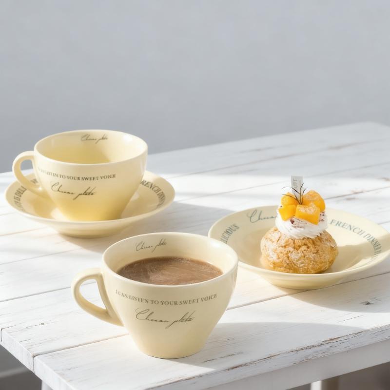 Vintage French cream coffee cup and saucer set breakfast cup milk cup afternoon tea cup coffee cup drinkware birthday gift blu