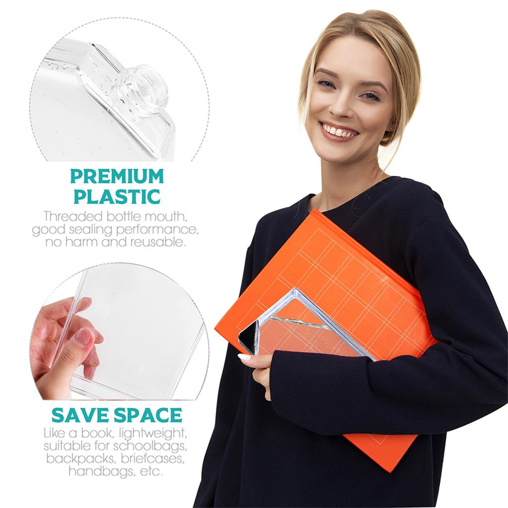 2Pcs Creative Water Cup Flat Water Bottle 450Ml Clear Portable Lightweight Reusable for Outdoor Travel Sports Daily Hydration