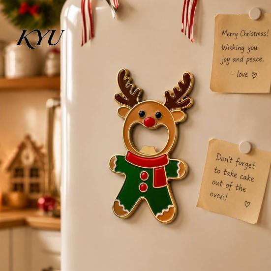 Holiday Kitchen Gadgets Christmas Gingerbread Man Bottle Opener, Metal Refrigerator Magnet Beer Elk Party Favors Decorative Cap Remover for