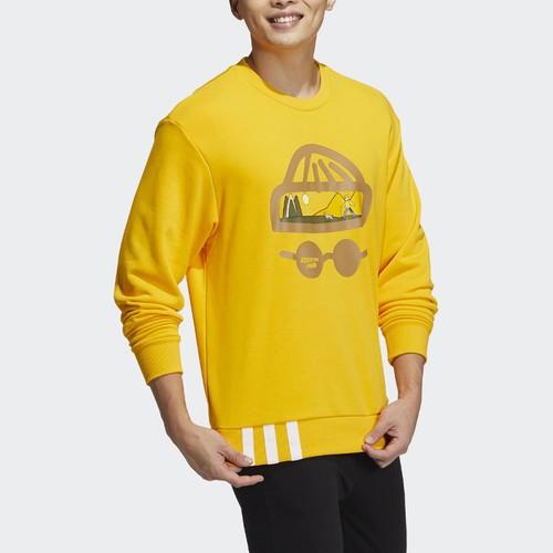 adidas neo Fun Print Crew Neck Pullover Sports Sweatshirt for Men, Yellow