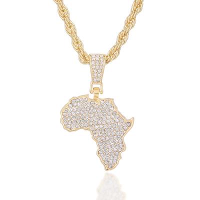 2024 Africa Map Pendant Necklace Women Men Ethiopian Jewelry Wholesale African Map Hiphop Item Party