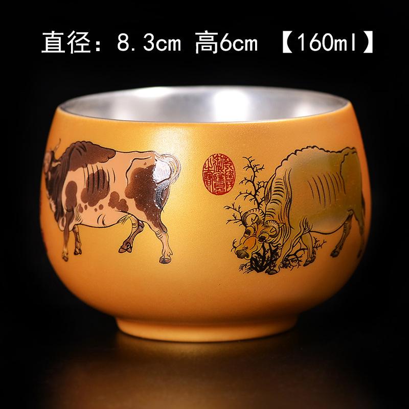 Gilded Cup Enamel Blue and White Tea Cup Personal Cup Master Cup Purple Clay Jian Zhan Master Liu Guolan