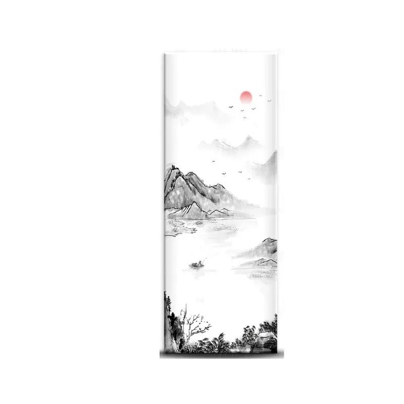 Chinese Style Refrigerator Door Sticker Self Adhesive Waterproof 3D Wallpaper Fridge Door Wrap Mural Cover Home Kitchen Decor