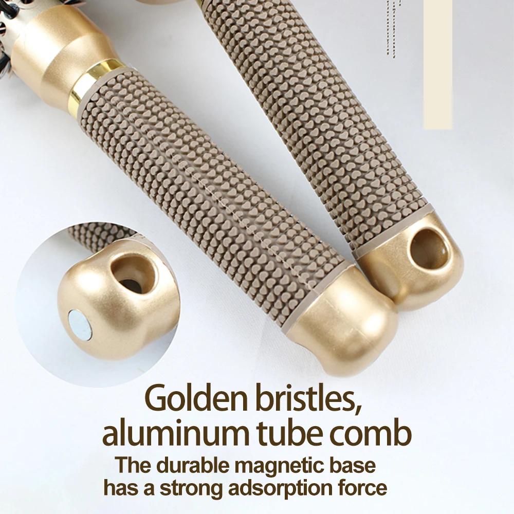 Nylon Roller Brush - Gold Non-Slip Handle, Curl Defining Barrel - Salon Home Styling  Hair Tools Curly Hair Products Barber Comb