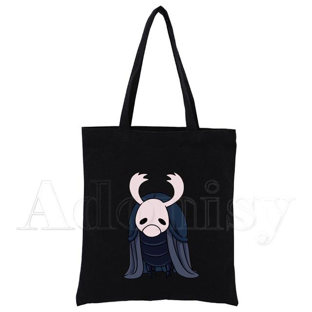 Hollow Knight Harajuku Konst Shopping Svarta Väskor Canvas Tote Bag Tryckt Tecknad Återanvändbar Tygkasse Handväska Axelväskor Anpassad