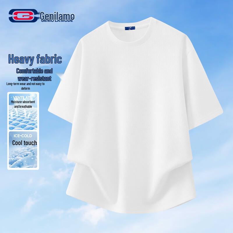 GENIOLAMODE Men s Loose Heavy Waffle Short Sleeve T-Shirt L