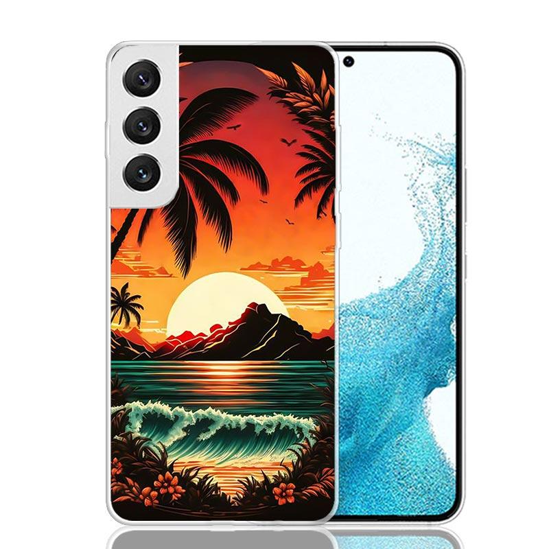 Sailing Boat Sunset Phone Case For Samsung Galaxy S25 S24 S23 S22 S21 FE S20 Ultra S10 Plus Art Customized Coque Capa S24 S23 S2