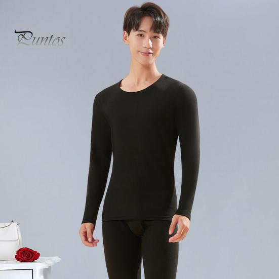 2 Pcs/Set Winter Thermal Clothing Set Round Neck Seamless Long Sleeve Warm Thick Plush Slim Fit Elastic Lady Cold Weather Pajamas Set Homewear
