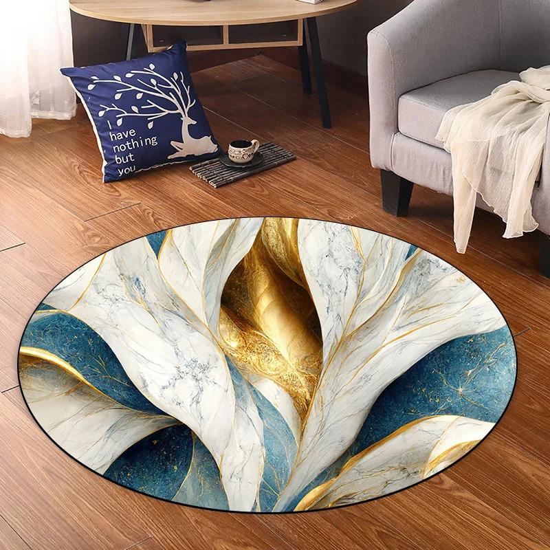 Golden Luxury Round Carpet Decoration Home Living Room Rugs Modern Abstract Carpets for Rooms Soft Non-slip Bedroom Mat Bedside