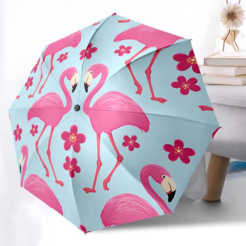 1pc Flamingo Flowers Automatic Open/Close Folding Umbrella - Compact 8-Rib Design, Daily Use, Perfect Gift for Friends & Family Yy260327082