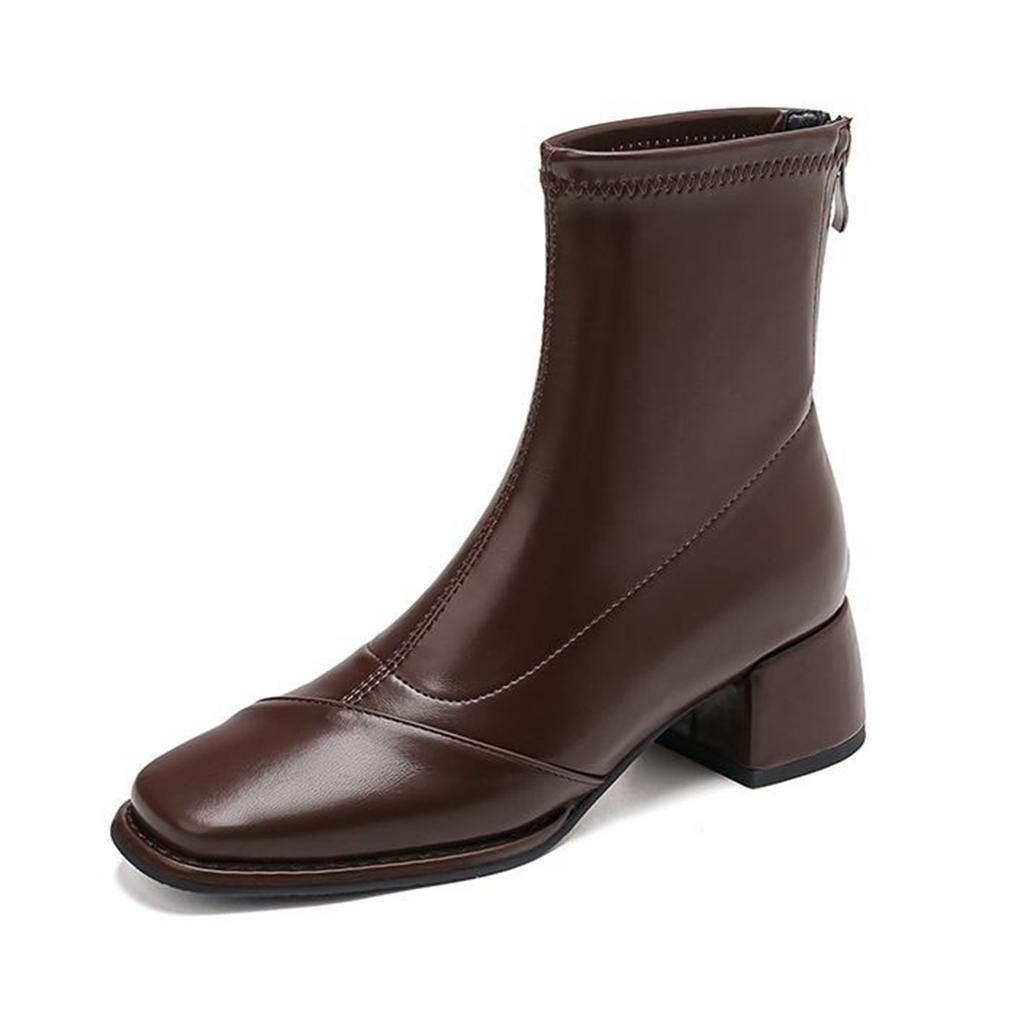 Krazing Pot Mikrofaser Herbst Winter Schuhe Dicke Mittelhohe Absätze Größe 43 Chelsea Boots Aprikose Reißverschluss Stiefeletten