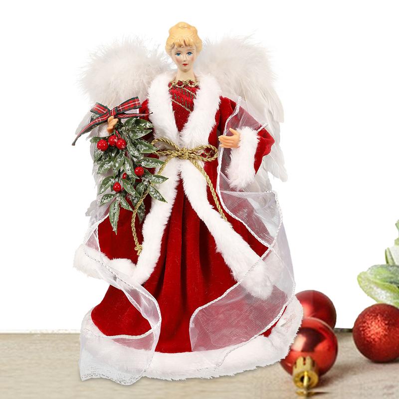 2025 Christmas Tree Topper Angel Fairy With White Feather Wings No Light 3d Christmas Tree Top Decoration Ornament