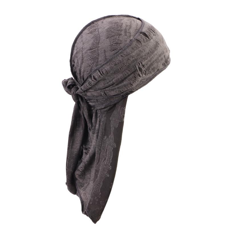 Men's Distressed Street Pirate Style Durag Head Wrap,Breathable Casual Streetwear Bandana with Double Long Tail Strap Pirate Hat