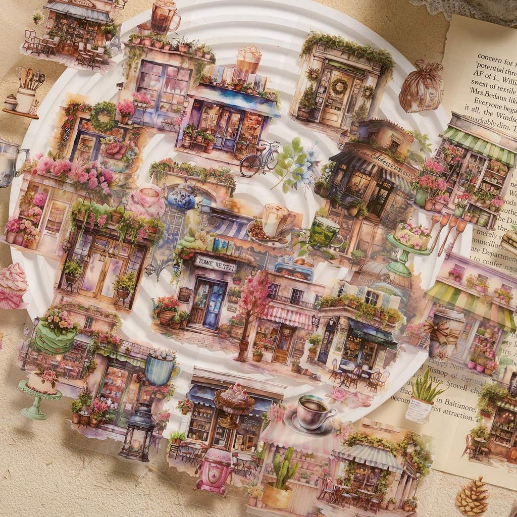 PET Sticker Material Package Aurora Sheet Feather Series European and American Retro Landscape Handbook DIY Decorative Stickers