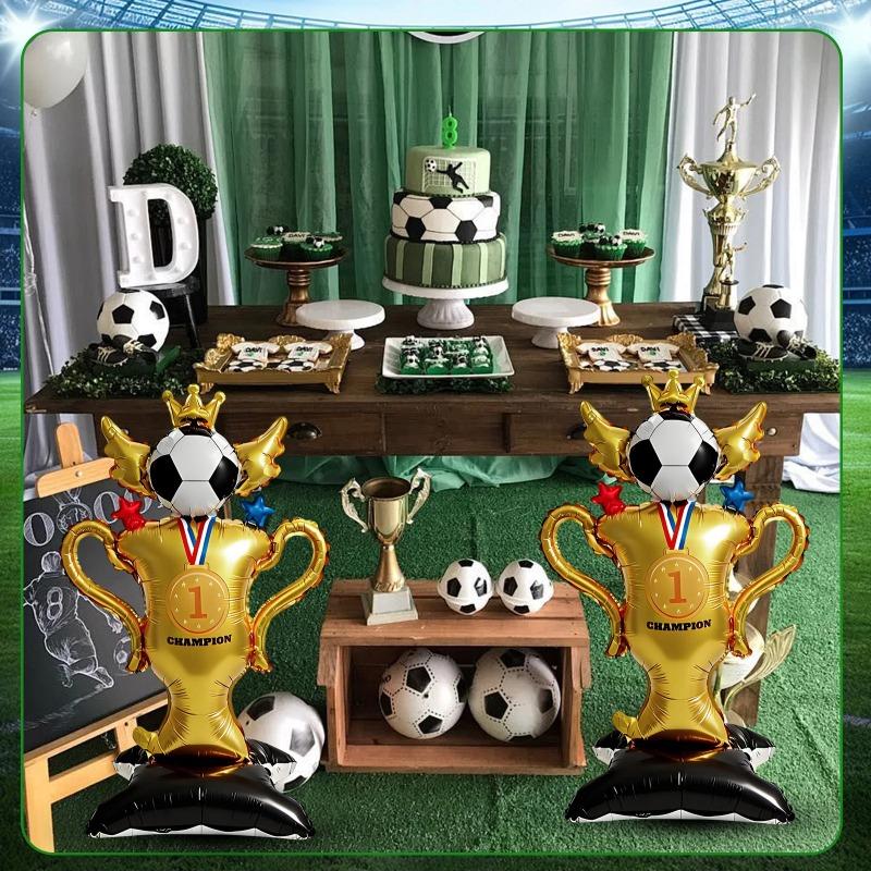 4D Standing Football & Rugby Balloons, Trophy Soccer Balloon Pile, Ideal for Birthday Party Decorations, Sports Theme Party Supplies & Gifts