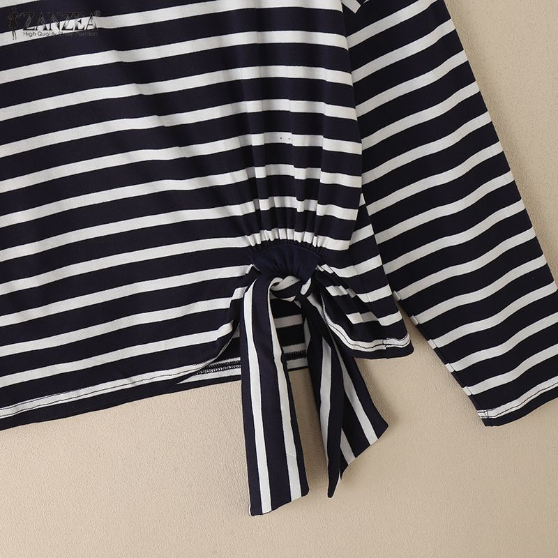 ZANZEA Women Casual Round Neck Loose Long Sleeve Stripe Blouse