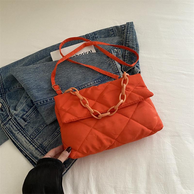 Winter Cotton Padded Quilted Handbag For Women Chain Rhombic Pattern Designer Feather Down Bag Purse Ladies Shoulder Tote Bags