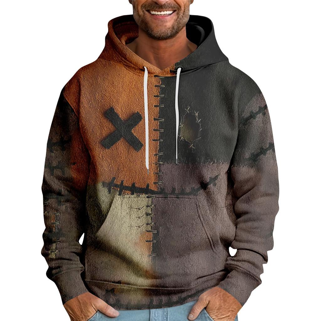 Halloween Print Men's Loose Hooded Sweatshirt