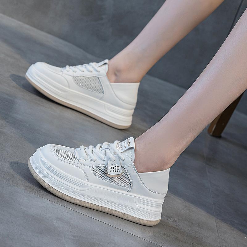 Leather mesh breathable little white shoes women's shoes summer new thick baseplate shoes versatile casual sports shoes