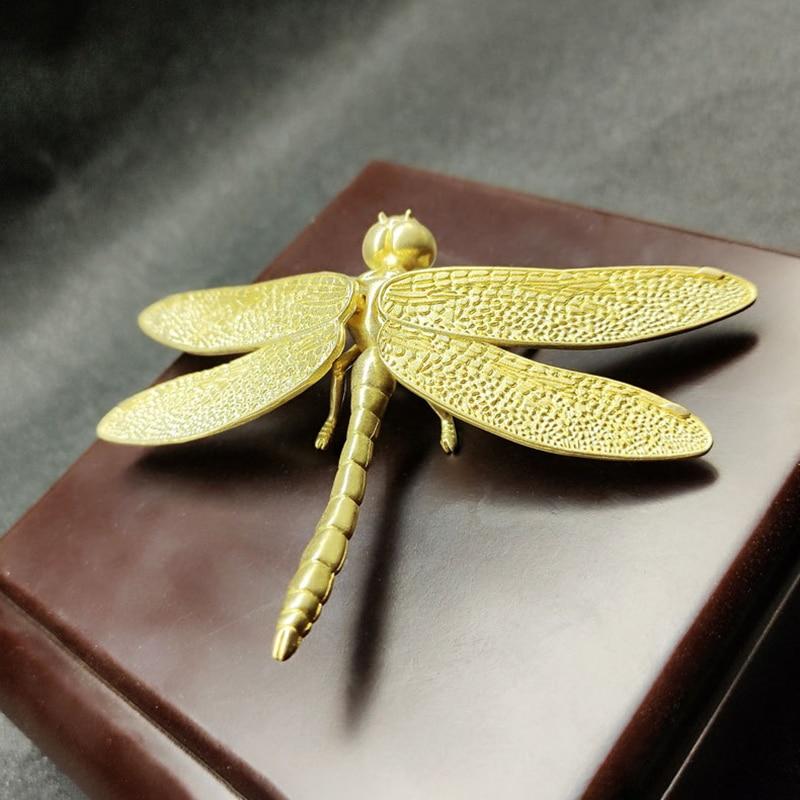 Removable Brass Dragonfly Figurines Simulation Animal Wings Toy  Office Desk Small Ornament