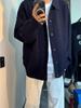 Men's Dark Blue Retro Knit Cardigan with Turn-Down Collar - Versatile Casual Sweater for Autumn and Winter