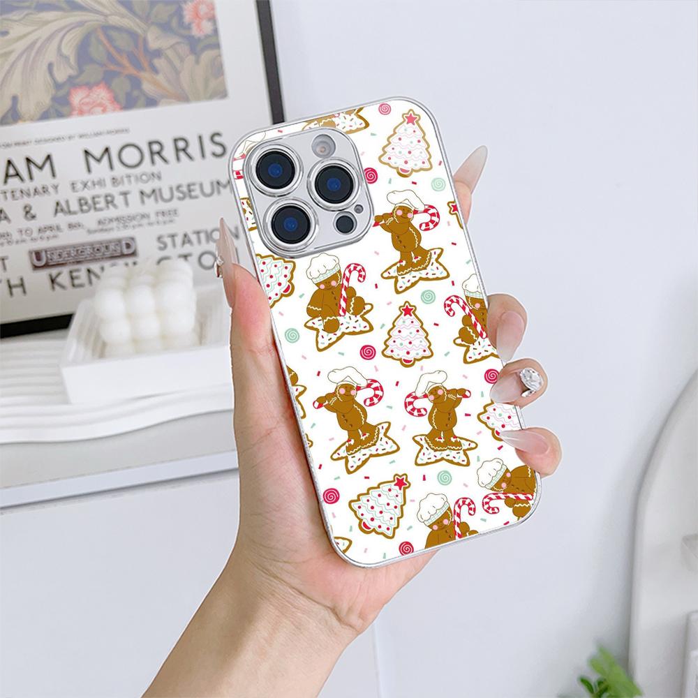 Ae106 Happy New Year Art Merry Christmas Electroplated Glass Phone Cases for Samsung S25 Ultra iPhone 16 Xiaomi Redmi Lens Full Protection Back Cover