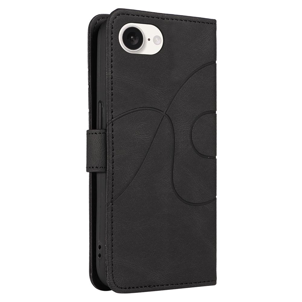 For iPhone 16e Case Curved Line Imprinted PU Leather Wallet Phone Cover