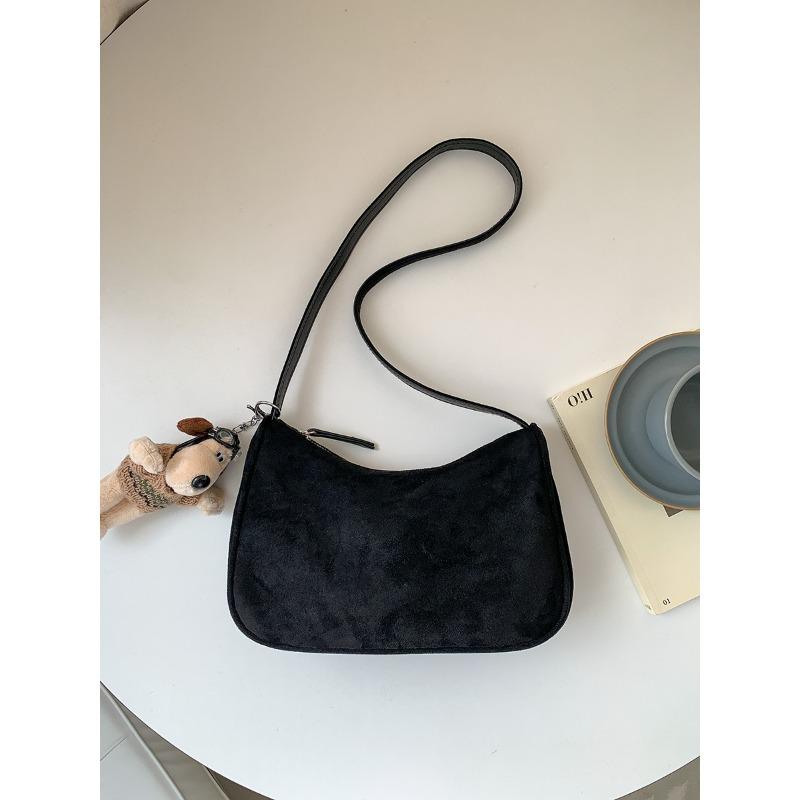 Замшевая сумка женская осенне-зимняя нишевая универсальная на плечо через плечо женская плюшевая простая однотонная маленькая квадратная сумка чёрный