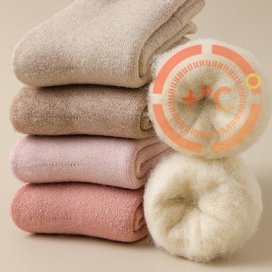 1 Pair Women Winter Socks Mid-tube Thickened Warm Soft Plush No Odor Solid Color High Elasticity Anti-slip Sweat-absorption Anti-shrink Sports Socks