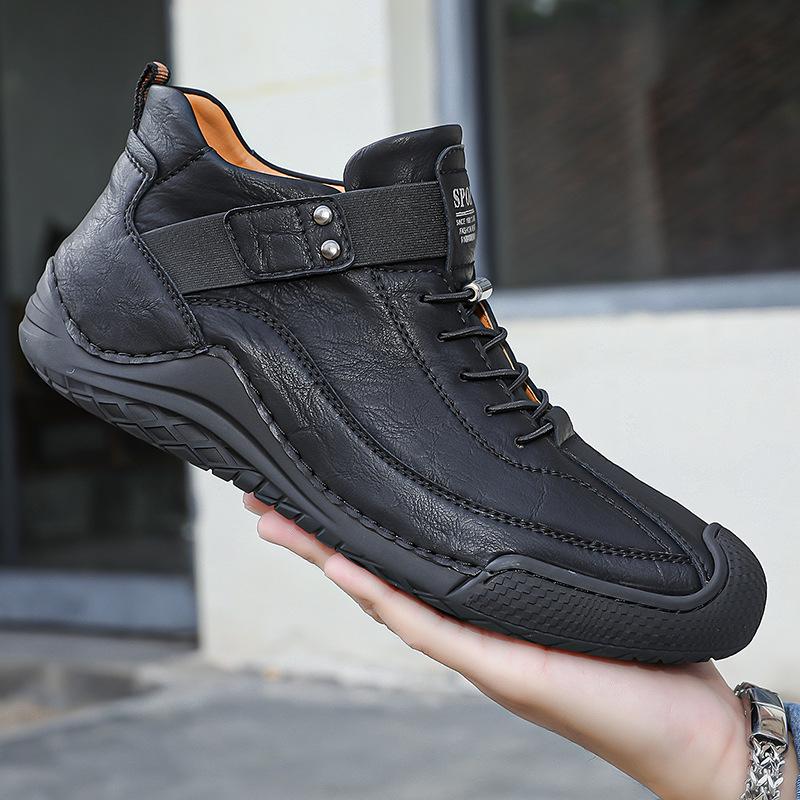 Men's Genuine Leather Soft Sole Casual Shoes - Autumn/Winter Large Size, Handmade and Comfortable.