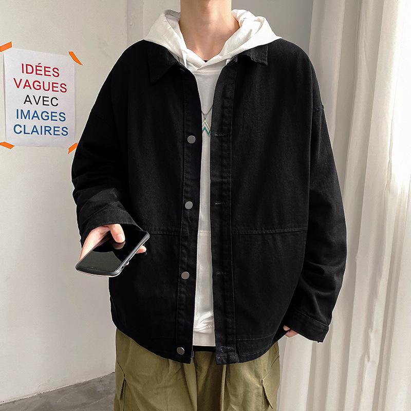 Men's Casual Black Loose-Fit Lapel Jacket with Drop Shoulder Sleeves for Spring and Autumn