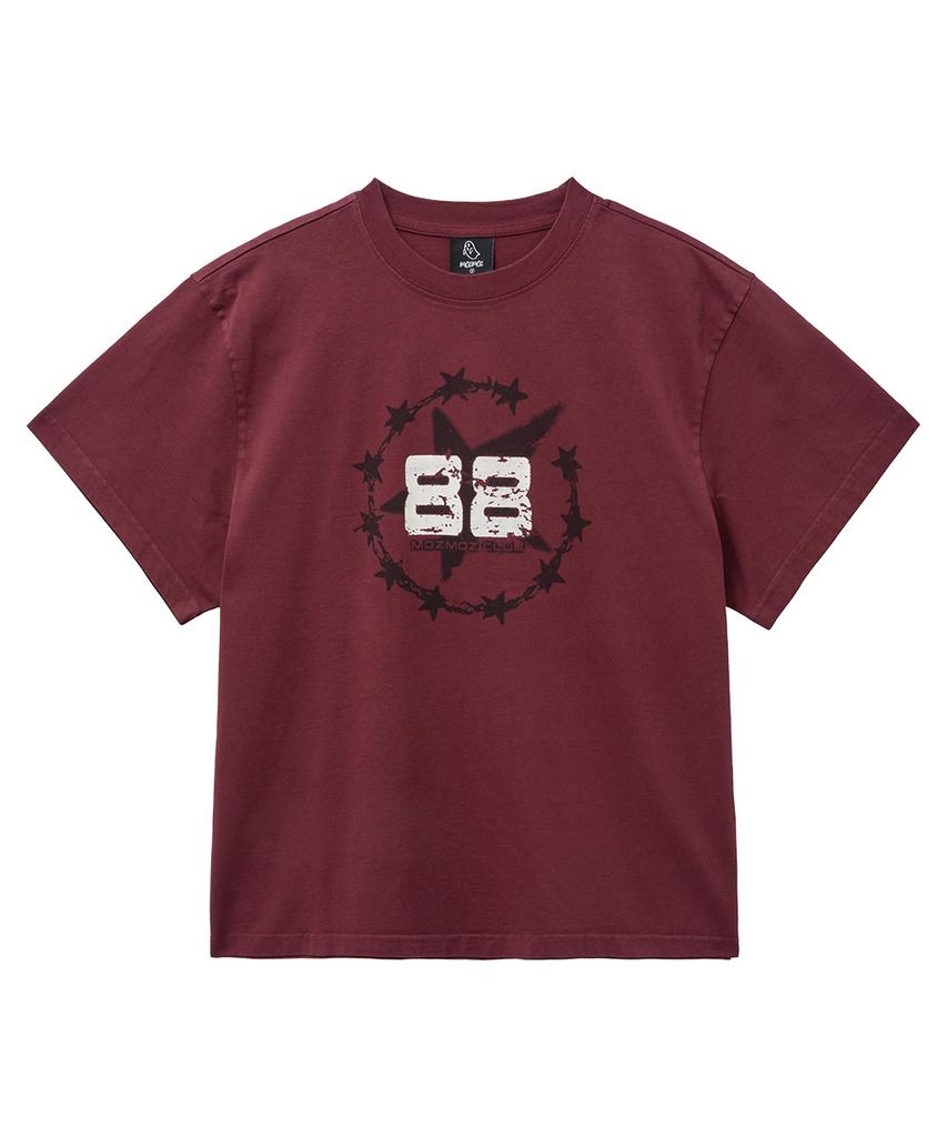 MOZMOZ Two Eight Pigment Crop Short Sleeve T-Shirt Burgundy