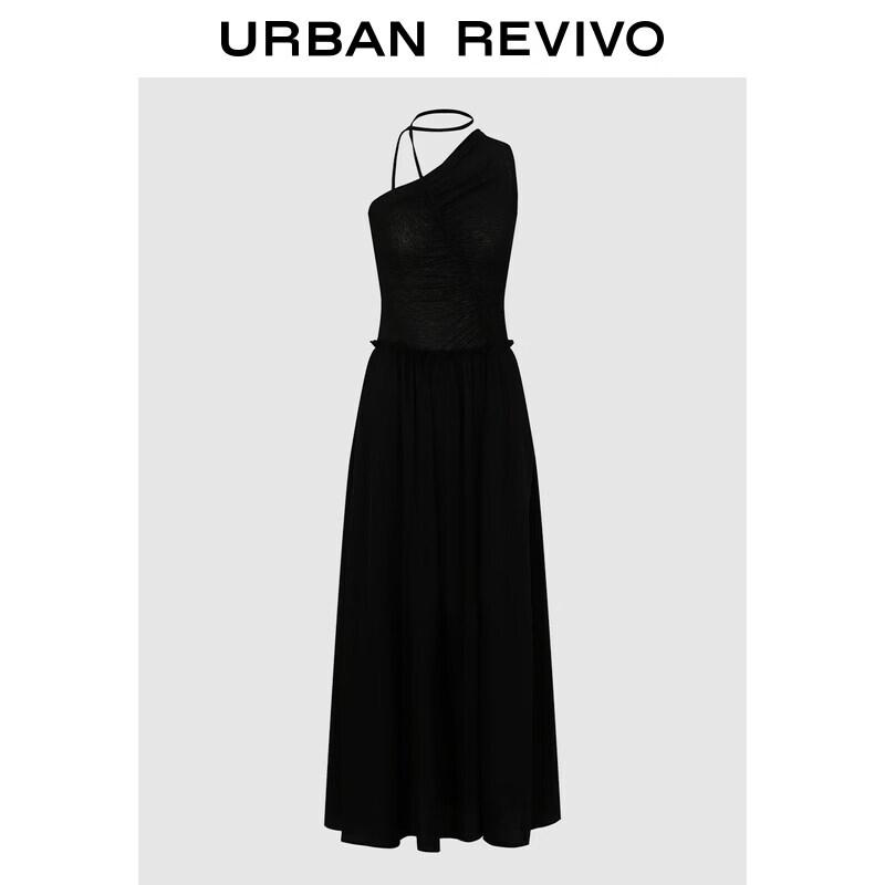 UR2026 Women s Casual Off-Shoulder Halter Neck Tie-String Dress S