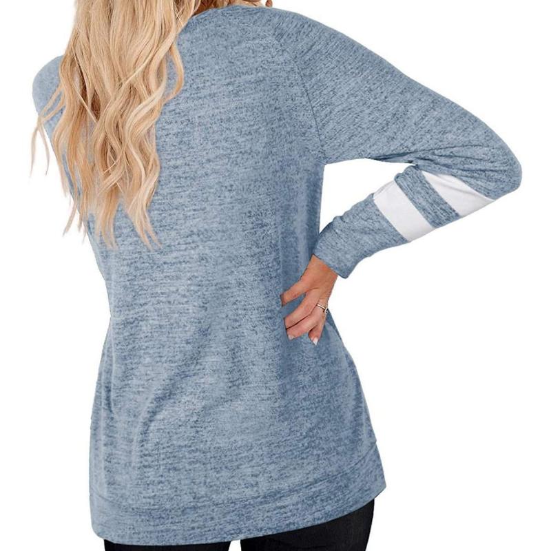 Langärmliges, farbblockierendes, lockeres, lässiges T-Shirt mit V-Ausschnitt für Damen, modische und vielseitige Oberteile