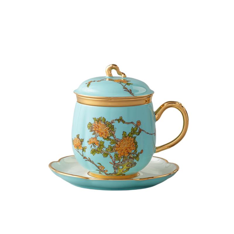 Auratic Lady Ceramic West Lake Blue 4-Piece Tea Cup Set