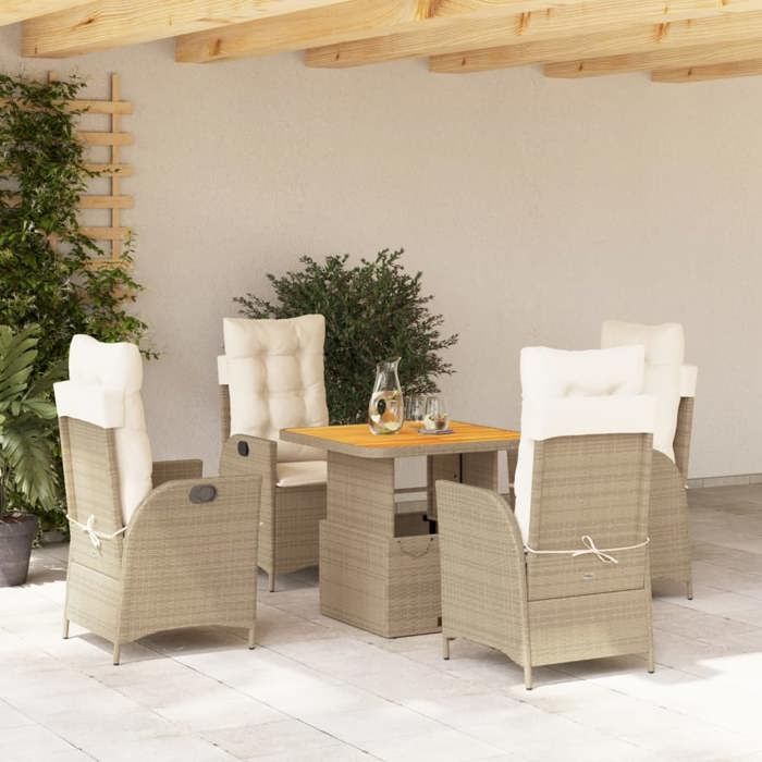 VidaXL Ensemble à Manger de Jardin avec Coussins 5pcs, Table de Terrasse, Meubles de Patio, Mobilier d'Extérieur, Beige 3277470