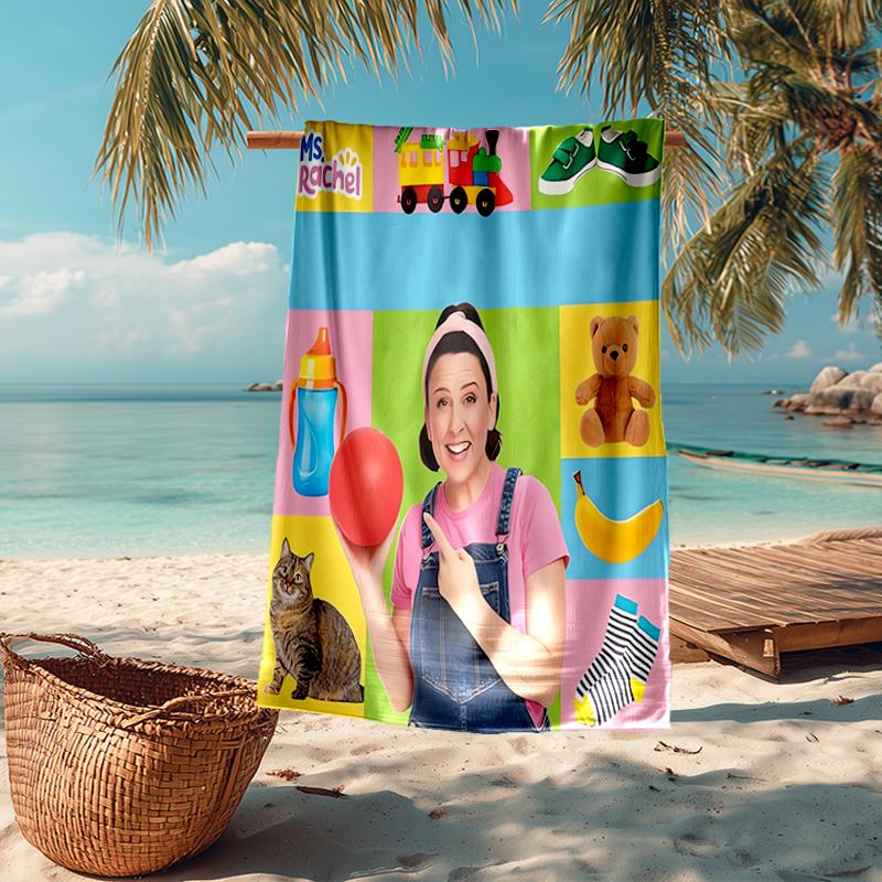 Ultra-Soft Beach Towel with Ms. Rachel Theme,Ideal for Pool - Camping, Diving - Perfect Travel Essential, Vibrant Beach Towel.
